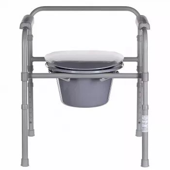 Salokāms tualetes krēsls ANTAR ar roku balstiem, uzglabāšanas kasti, tērauda rāmi, regulējamu augstumu 35–50 cm, maks. slodze 120 kg, pelēks