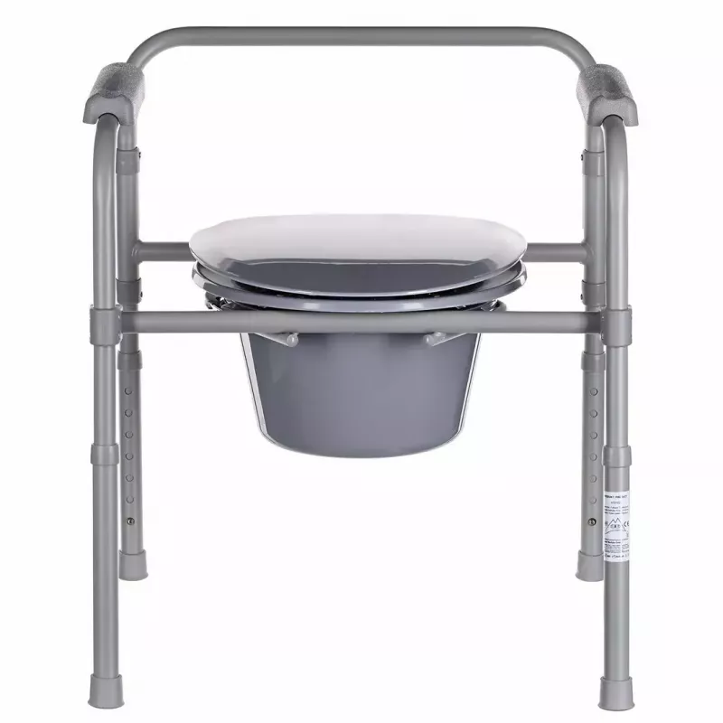 Salokāms tualetes krēsls ANTAR ar roku balstiem, uzglabāšanas kasti, tērauda rāmi, regulējamu augstumu 35–50 cm, maks. slodze 120 kg, pelēks