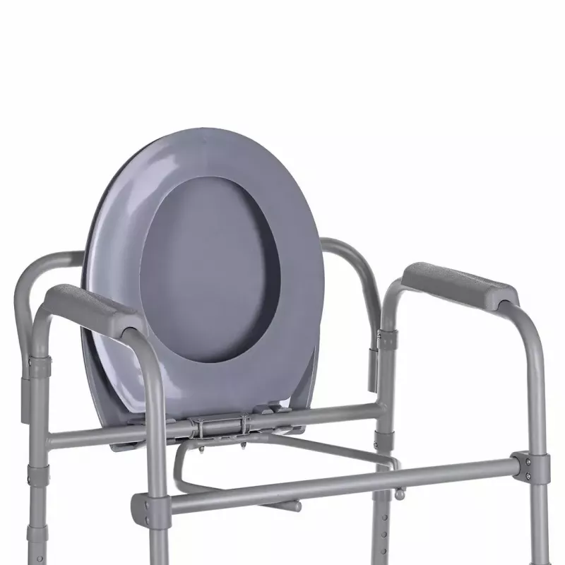 Salokāms tualetes krēsls ANTAR ar roku balstiem, uzglabāšanas kasti, tērauda rāmi, regulējamu augstumu 35–50 cm, maks. slodze 120 kg, pelēks