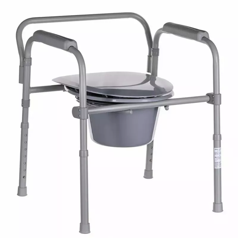 Salokāms tualetes krēsls ANTAR ar roku balstiem, uzglabāšanas kasti, tērauda rāmi, regulējamu augstumu 35–50 cm, maks. slodze 120 kg, pelēks