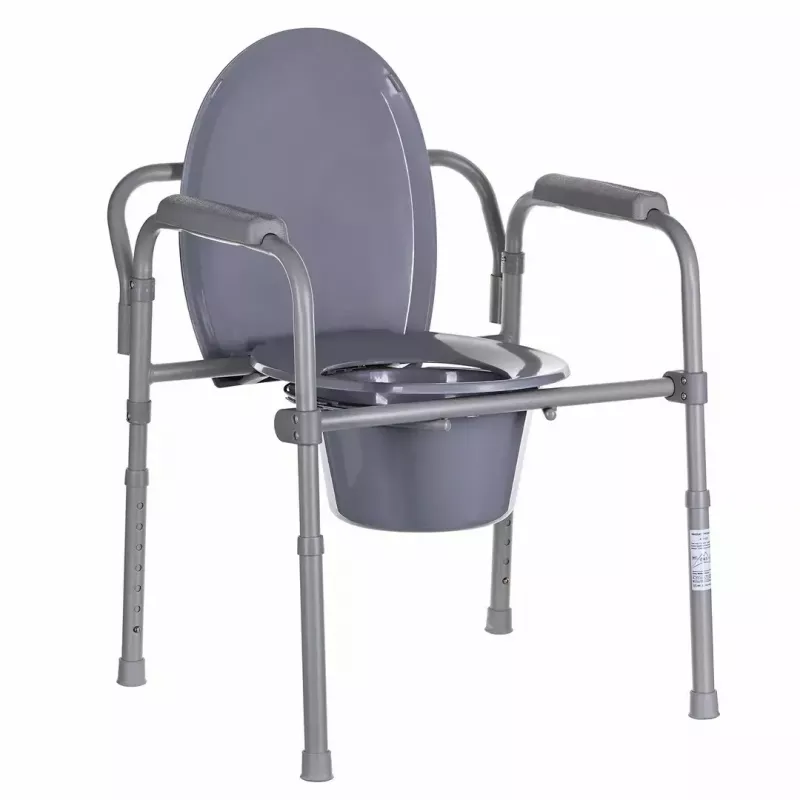 Salokāms tualetes krēsls ANTAR ar roku balstiem, uzglabāšanas kasti, tērauda rāmi, regulējamu augstumu 35–50 cm, maks. slodze 120 kg, pelēks