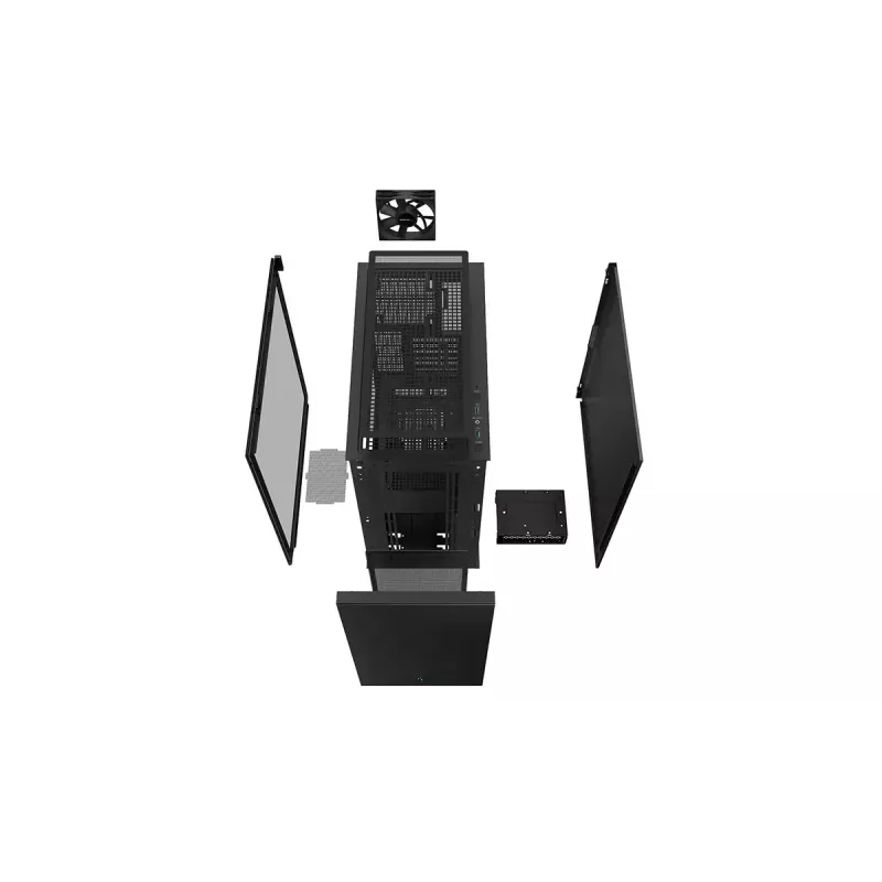 PC korpuss DeepCool CH510 Midi Tornis Melns — rūdīts stikls, microATX/ATX, atbalsta 360 mm priekšējos/augšējos radiatorus, maks. GPU 38 cm, barošanas bloks apakšā, 7 paplašināšanas sloti