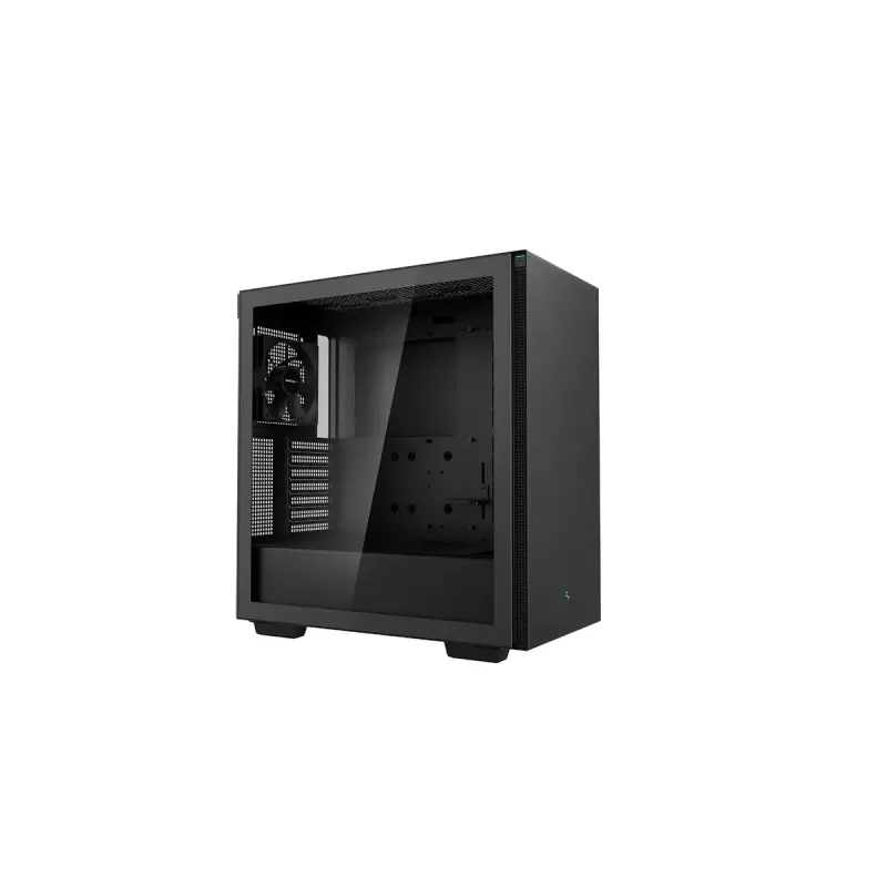 PC korpuss DeepCool CH510 Midi Tornis Melns — rūdīts stikls, microATX/ATX, atbalsta 360 mm priekšējos/augšējos radiatorus, maks. GPU 38 cm, barošanas bloks apakšā, 7 paplašināšanas sloti