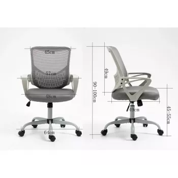 Biroja grozāmais krēsls ActiveJet YK507 — polsterēts sēdeklis, sieta atzveltne, auduma apdare pelēkā krāsā, augstums 90–100 cm, atzveltnes platums 45 cm