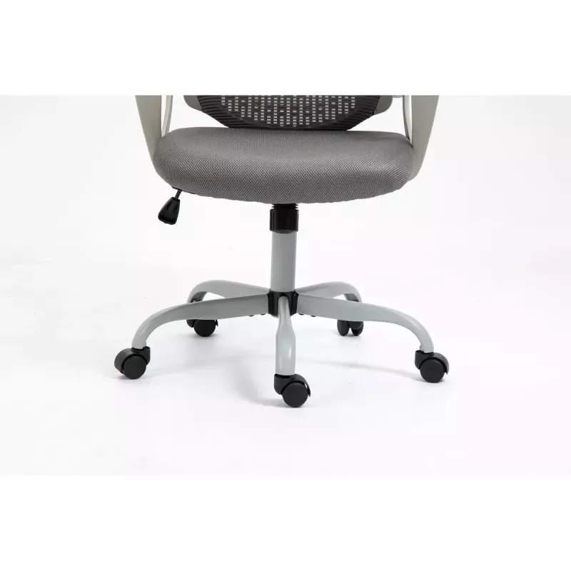 Biroja grozāmais krēsls ActiveJet YK507 — polsterēts sēdeklis, sieta atzveltne, auduma apdare pelēkā krāsā, augstums 90–100 cm, atzveltnes platums 45 cm
