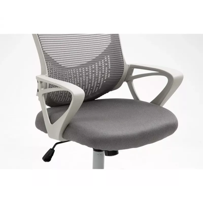 Biroja grozāmais krēsls ActiveJet YK507 — polsterēts sēdeklis, sieta atzveltne, auduma apdare pelēkā krāsā, augstums 90–100 cm, atzveltnes platums 45 cm