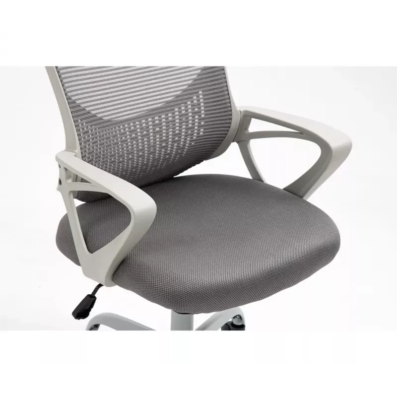 Biroja grozāmais krēsls ActiveJet YK507 — polsterēts sēdeklis, sieta atzveltne, auduma apdare pelēkā krāsā, augstums 90–100 cm, atzveltnes platums 45 cm