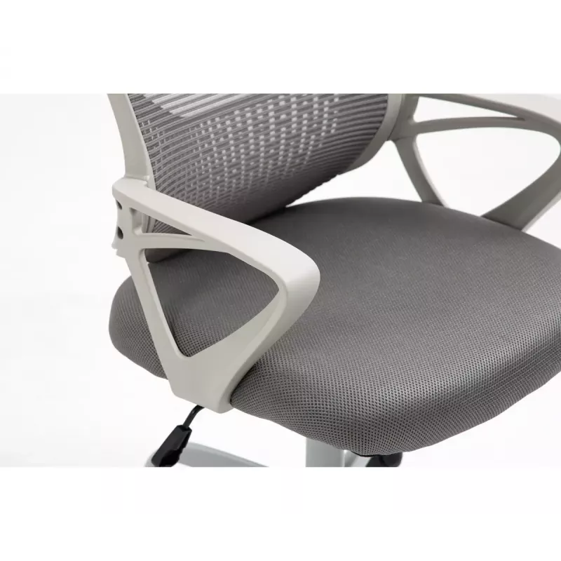 Biroja grozāmais krēsls ActiveJet YK507 — polsterēts sēdeklis, sieta atzveltne, auduma apdare pelēkā krāsā, augstums 90–100 cm, atzveltnes platums 45 cm