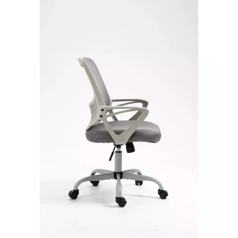 Biroja grozāmais krēsls ActiveJet YK507 — polsterēts sēdeklis, sieta atzveltne, auduma apdare pelēkā krāsā, augstums 90–100 cm, atzveltnes platums 45 cm