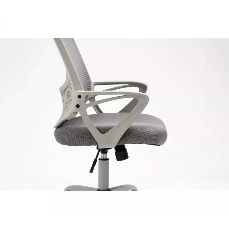 Biroja grozāmais krēsls ActiveJet YK507 — polsterēts sēdeklis, sieta atzveltne, auduma apdare pelēkā krāsā, augstums 90–100 cm, atzveltnes platums 45 cm