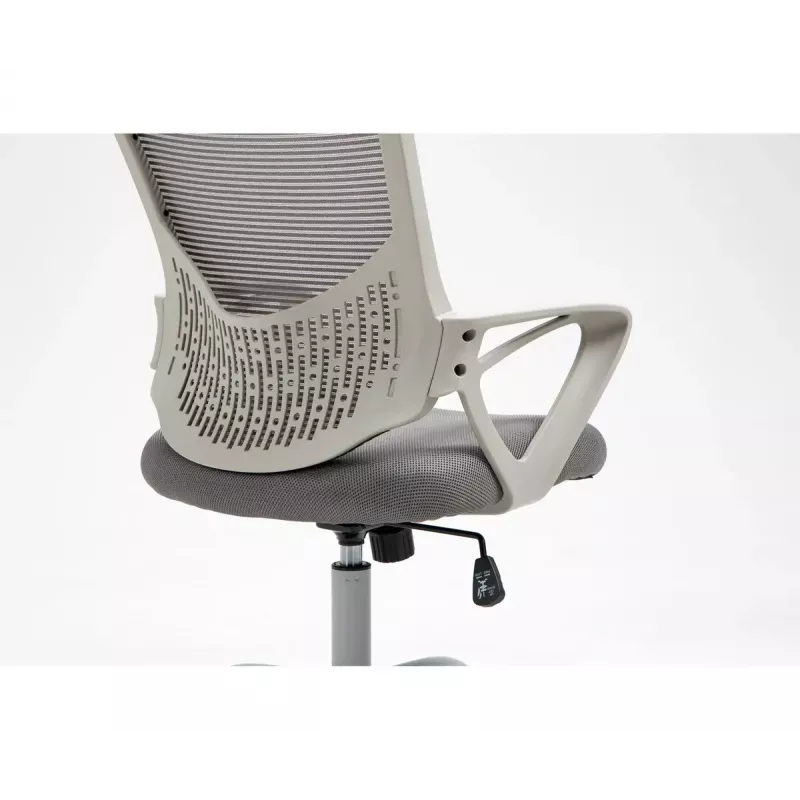 Biroja grozāmais krēsls ActiveJet YK507 — polsterēts sēdeklis, sieta atzveltne, auduma apdare pelēkā krāsā, augstums 90–100 cm, atzveltnes platums 45 cm