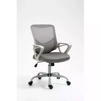 Biroja grozāmais krēsls ActiveJet YK507 — polsterēts sēdeklis, sieta atzveltne, auduma apdare pelēkā krāsā, augstums 90–100 cm, atzveltnes platums 45 cm