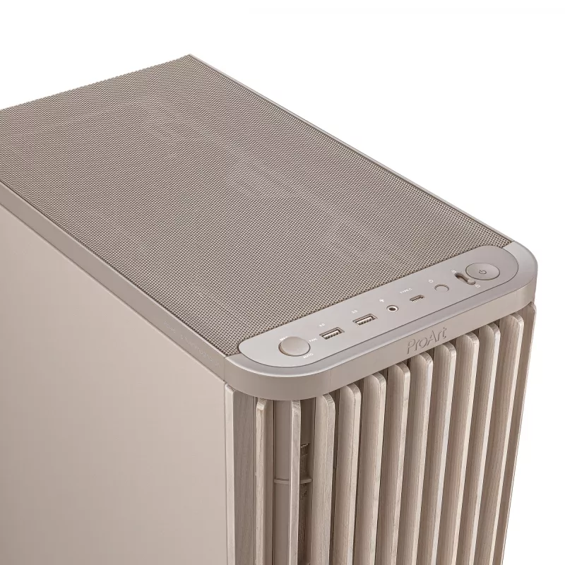 PC korpuss ASUS ProArt PA401 Wood Edition Bēšs — mid-tower, metāla priekšējais panelis