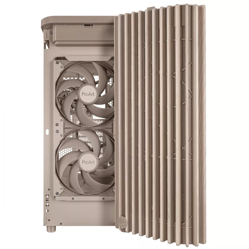 PC korpuss ASUS ProArt PA401 Wood Edition Bēšs — mid-tower, metāla priekšējais panelis
