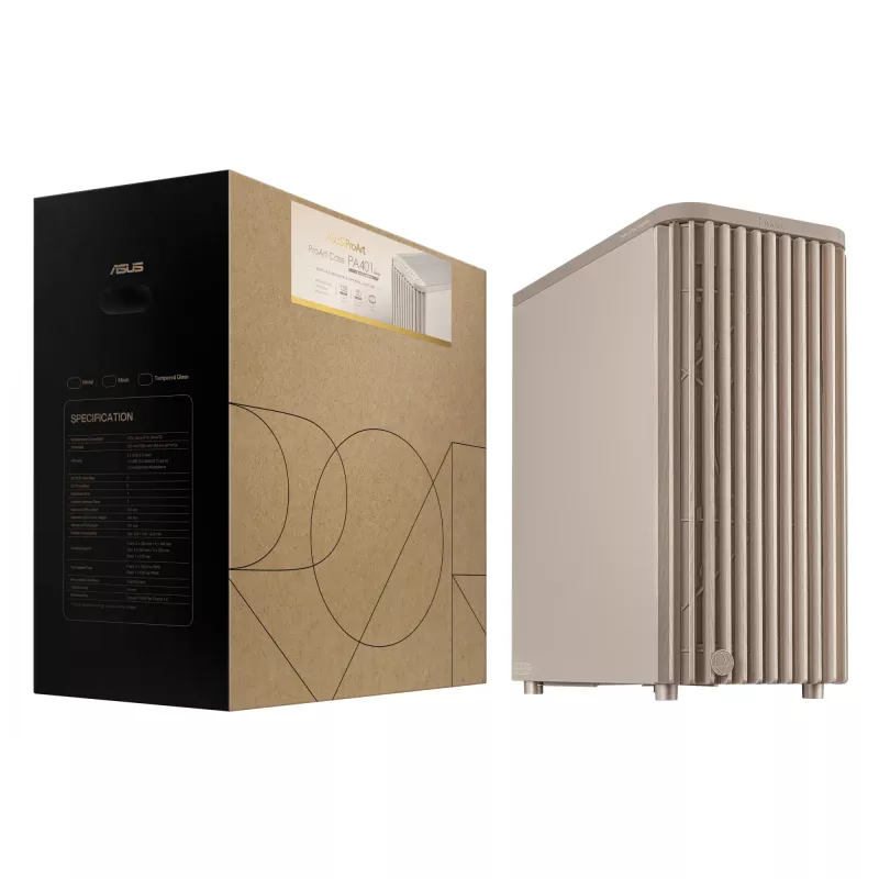 PC korpuss ASUS ProArt PA401 Wood Edition Bēšs — mid-tower, metāla priekšējais panelis