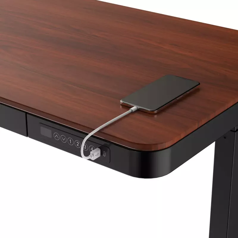 Galds ActiveJet ET119W-C elektriski regulējams augstumā 140x70 cm melns/valrieksta krāsā ar USB-A un USB-C pieslēgvietām