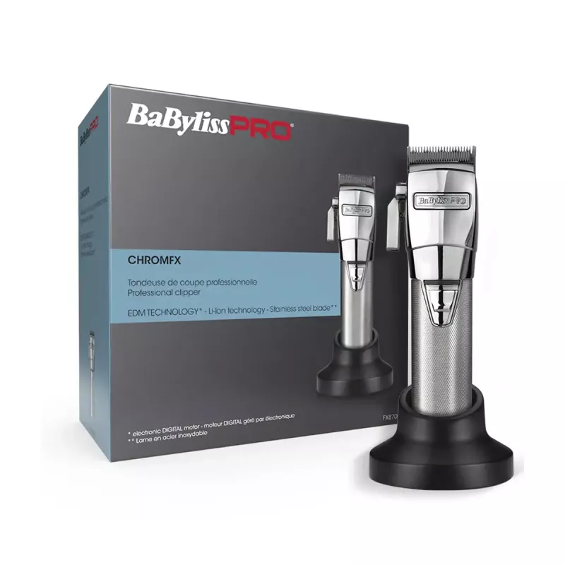 Bezvada matu griežamā mašīnīte BaByliss PRO FX8700E — hroma apdare, iebūvēta baterija, 120 min darbības laiks, 6300 RPM