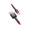 USB-A–USB-C kabelis Baseus Cafule — USB 2.0 A→C, atbalsta QC3.0 uzlādi, neilona pinums, sarkans