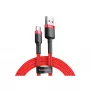USB-A–USB-C kabelis Baseus Cafule — USB 2.0 A→C, atbalsta QC3.0 uzlādi, neilona pinums, sarkans