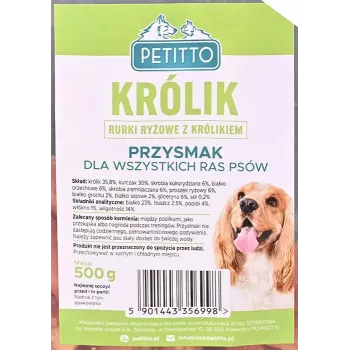 Suņu gardumi PETITTO rīsu tūbiņas ar truša pildījumu 500 g