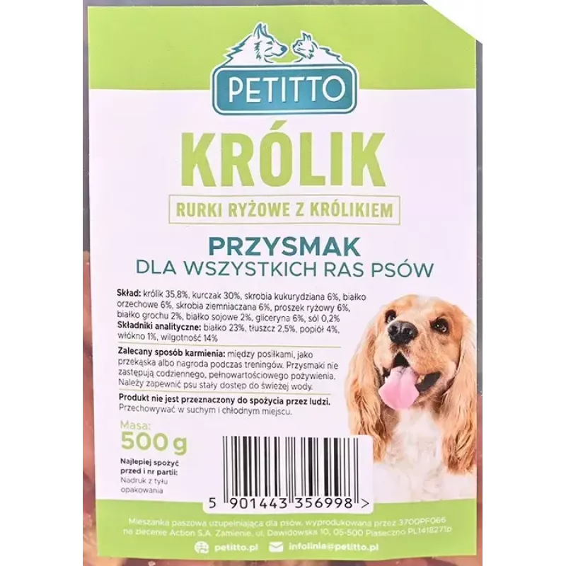 Suņu gardumi PETITTO rīsu tūbiņas ar truša pildījumu 500 g