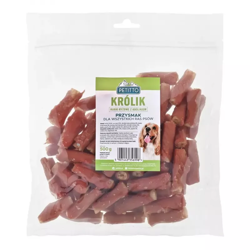 Suņu gardumi PETITTO rīsu tūbiņas ar truša pildījumu 500 g