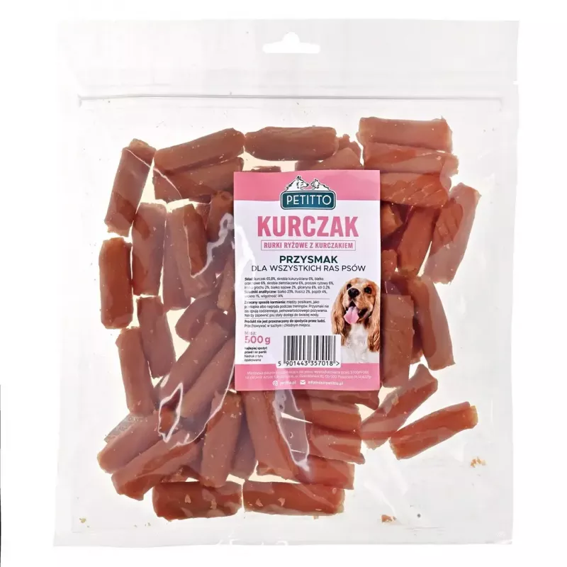 Suņu kārums PETITTO rīsu tūbiņas ar vistu 500 g