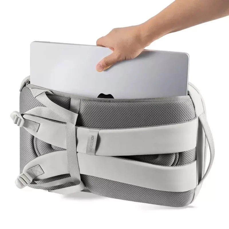 Mugursoma XDDESIGN Air P706.3219 — Pelēka, 15 L, klēpjdatora nodalījums līdz 15,6 collām, bloķējams galvenais slīdnis