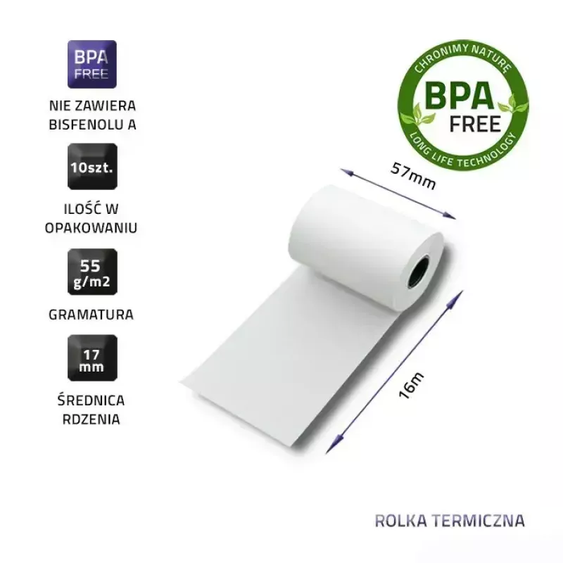 Termorullis QOLTEC 51899 — 57 mm x 16 m, 55 g/m², bez BPA