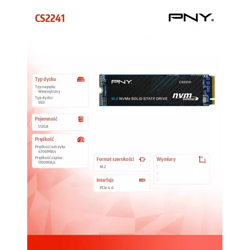 Iekšējais SSD PNY M.2 2280 512GB M280CS2241-512-BLK, SATA/NVMe nav norādīts