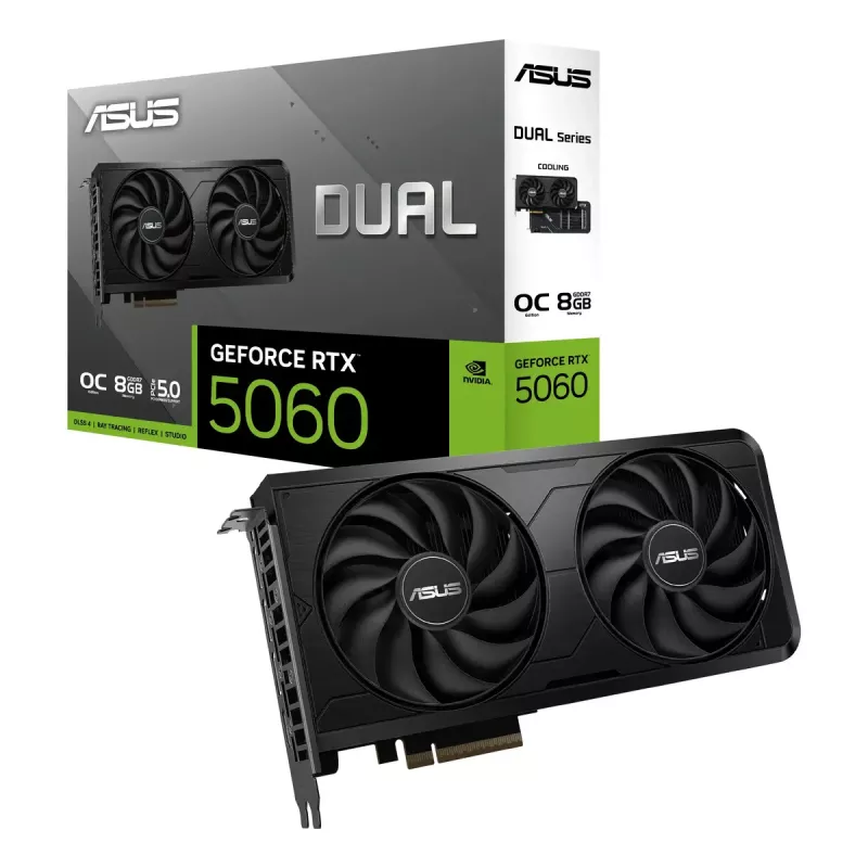 Grafikas karte ASUS GeForce RTX 5060 Dual 8 GB GDDR7, 128 bitu, PCIe 5.0, 2 ventilatori