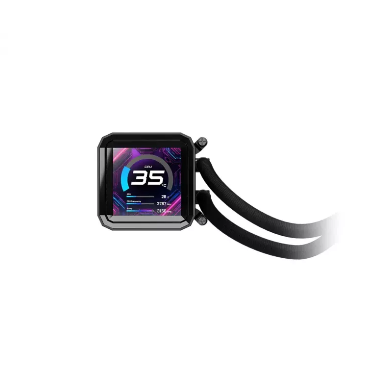 Šķidruma dzesēšanas komplekts ASRock Phantom Gaming 360 LCD — 120 mm ventilatori, LGA1700/AM5/AM4, melns