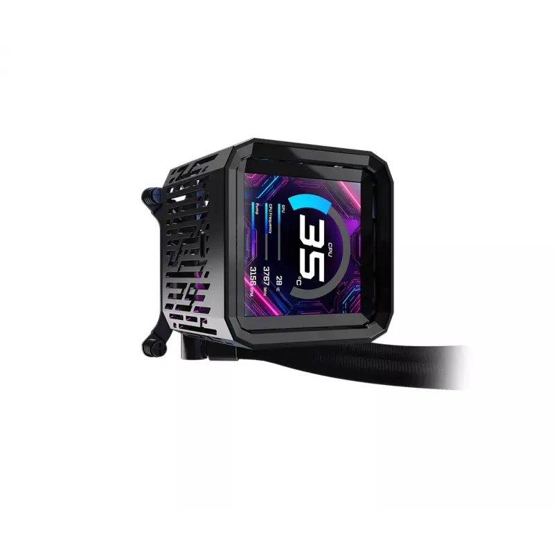 Šķidruma dzesēšanas komplekts ASRock Phantom Gaming 360 LCD — 120 mm ventilatori, LGA1700/AM5/AM4, melns