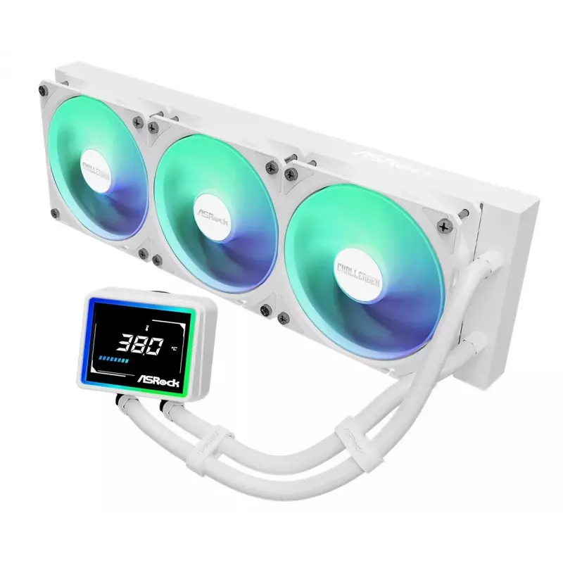 ASROCK Challenger 360 Digital ARGB balta — 360 mm CPU šķidruma dzesētājs, digitāls ARGB apgaismojums, balta apdare