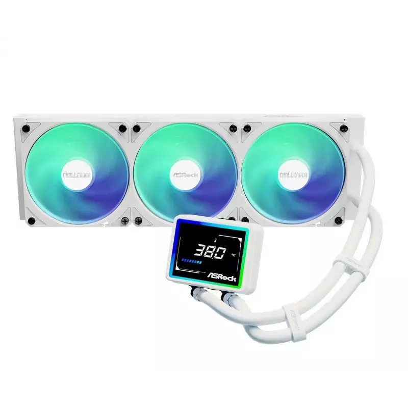 ASROCK Challenger 360 Digital ARGB balta — 360 mm CPU šķidruma dzesētājs, digitāls ARGB apgaismojums, balta apdare