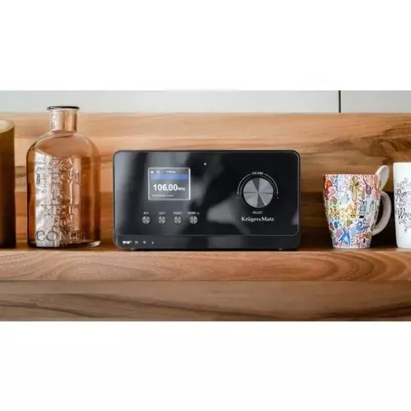 Interneta radio Krüger&Matz KM0816.1 — melns, Bluetooth 5.2, FM, 2×7 W, 430 iepriekšiestatījumi, tālvadības pults, 3,5 mm austiņu ligzda