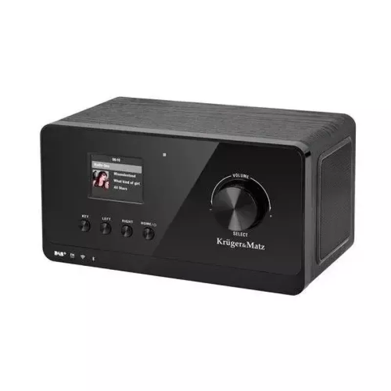 Interneta radio Krüger&Matz KM0816.1 — melns, Bluetooth 5.2, FM, 2×7 W, 430 iepriekšiestatījumi, tālvadības pults, 3,5 mm austiņu ligzda