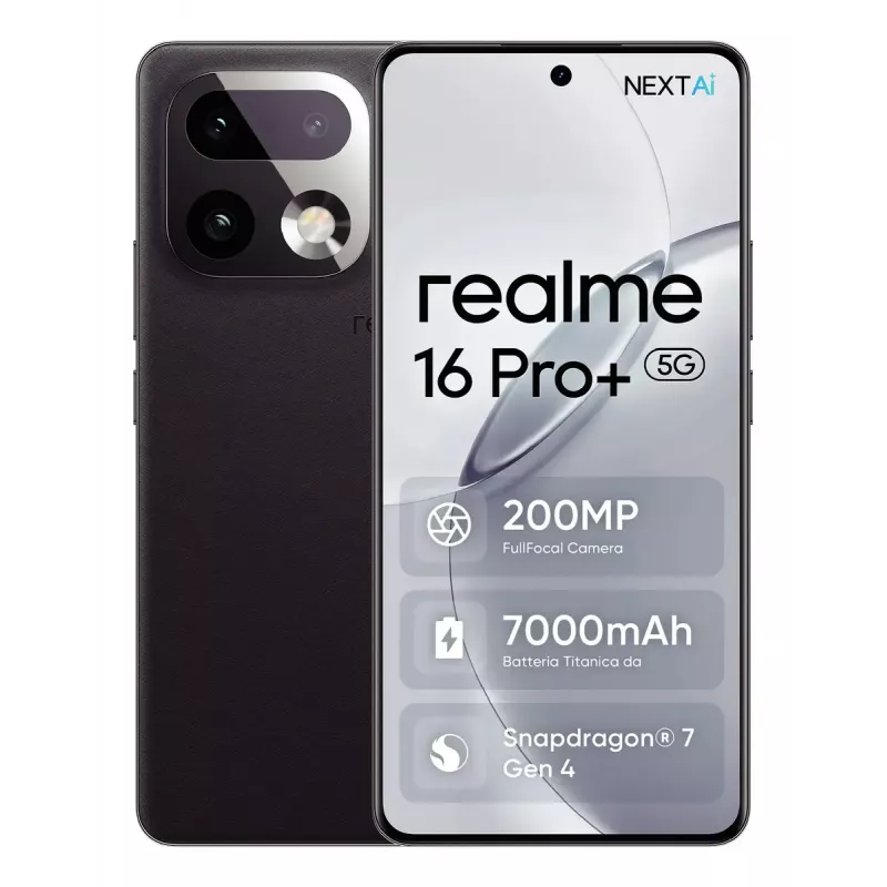 Viedtālrunis REALME realme 16 Pro+ 6.8 collas 5G Snapdragon 7 Gen 4, 12 GB RAM, 512 GB, 200 MP, 7000 mAh, pelēks