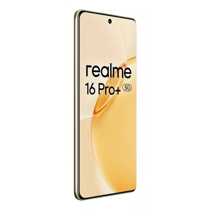 Smartphone REALME realme 16 Pro+ — 6.8 collu (17.3 cm) 1280×2800, Snapdragon 7 Gen 4, 12 GB RAM, 512 GB, 200 MP, 7000 mAh, zelts