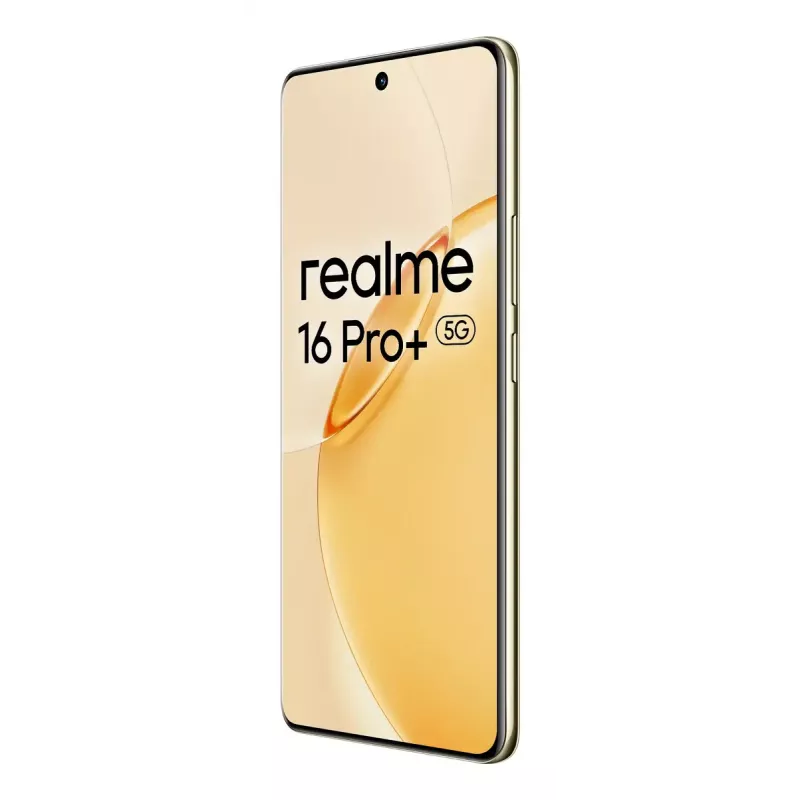 Smartphone REALME realme 16 Pro+ — 6.8 collu (17.3 cm) 1280×2800, Snapdragon 7 Gen 4, 12 GB RAM, 512 GB, 200 MP, 7000 mAh, zelts