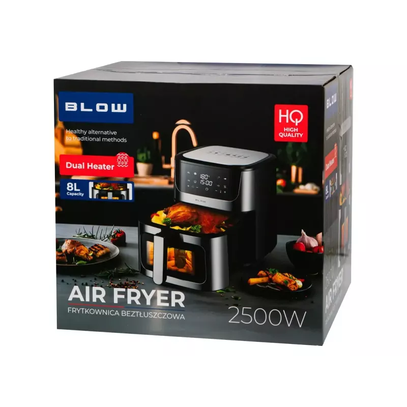 Karstā gaisa fritieris BLOW AIR FRYER 2500W 8L — 8 programmas, maks. 200°C, LCD skārienekrāns, 1,7 kg ietilpība
