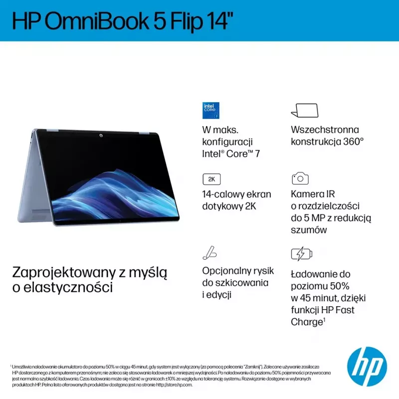 Klēpjdators HP OmniBook 5 Flip 14-fp0004nw 14 collas Core 5 120U 16GB 512GB Win11Home Sky Blue