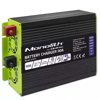 Baterijas lādētājs QOLTEC 51919 90A 12V LiFePO4 AGM GEL SLA baterijām