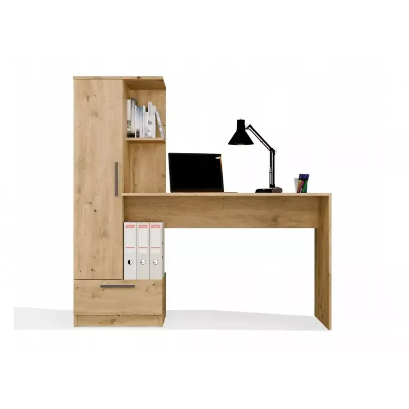Galda un grāmatu skapja komplekts top e shop COSMO Oak Artisan — Darba virsma 115×50 cm, Platums 1430 mm, Augstums 1400 mm, Dziļums 500 mm, 1 atvilktne