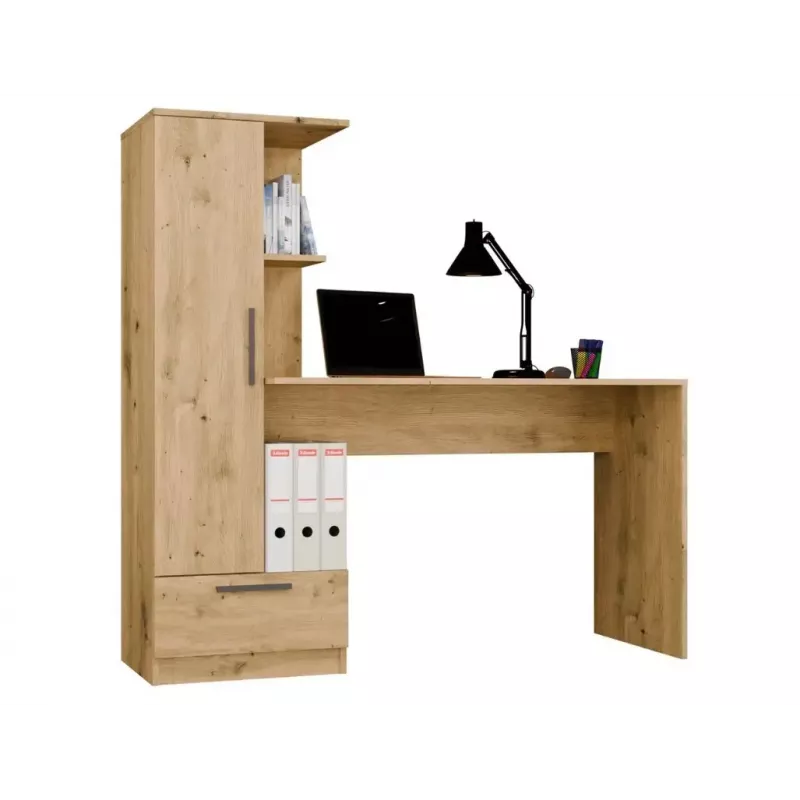 Galda un grāmatu skapja komplekts top e shop COSMO Oak Artisan — Darba virsma 115×50 cm, Platums 1430 mm, Augstums 1400 mm, Dziļums 500 mm, 1 atvilktne
