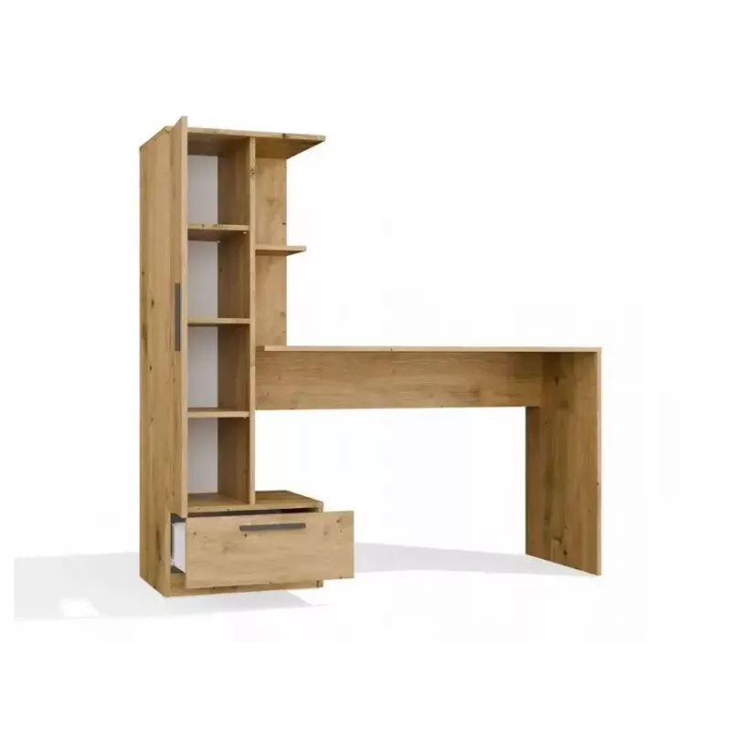 Galda un grāmatu skapja komplekts top e shop COSMO Oak Artisan — Darba virsma 115×50 cm, Platums 1430 mm, Augstums 1400 mm, Dziļums 500 mm, 1 atvilktne