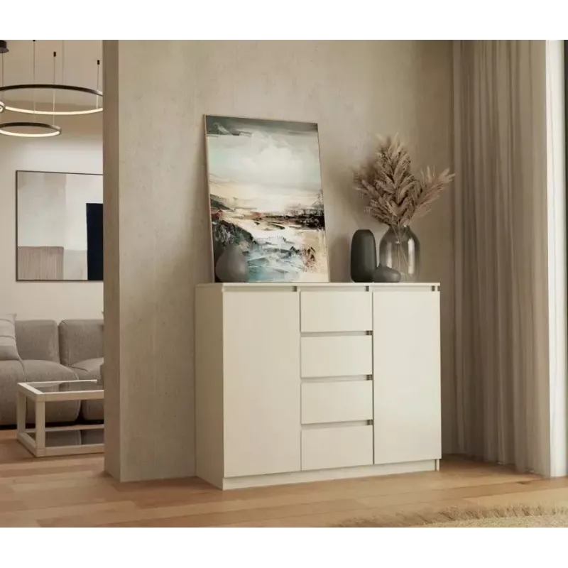 Kumode ar 2 durvīm un 4 atvilktnēm TOP E SHOP M-MP-K-MAL-2D4S/120-KASZ, kašmira, 120×40×97 cm, skaidu plātne