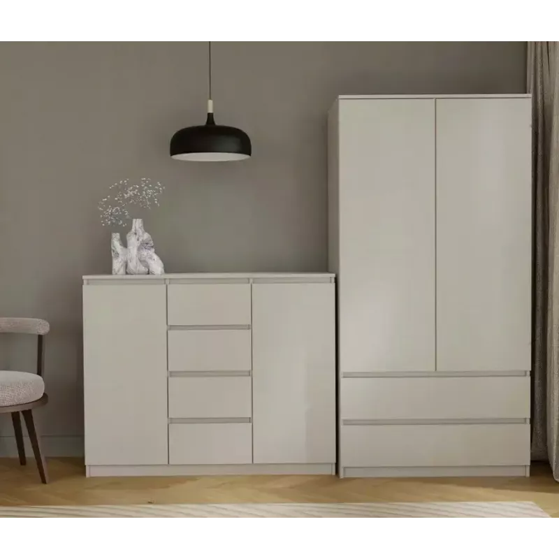 Kumode ar 2 durvīm un 4 atvilktnēm TOP E SHOP M-MP-K-MAL-2D4S/120-KASZ, kašmira, 120×40×97 cm, skaidu plātne