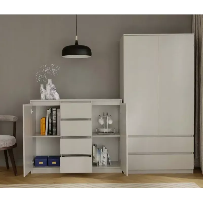 Kumode ar 2 durvīm un 4 atvilktnēm TOP E SHOP M-MP-K-MAL-2D4S/120-KASZ, kašmira, 120×40×97 cm, skaidu plātne