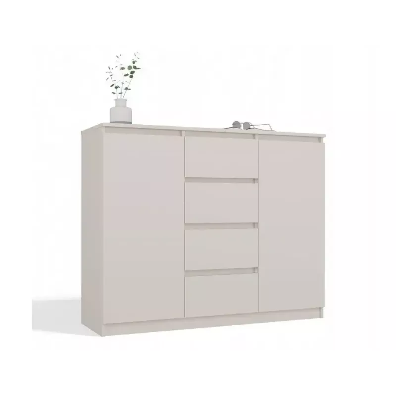 Kumode ar 2 durvīm un 4 atvilktnēm TOP E SHOP M-MP-K-MAL-2D4S/120-KASZ, kašmira, 120×40×97 cm, skaidu plātne